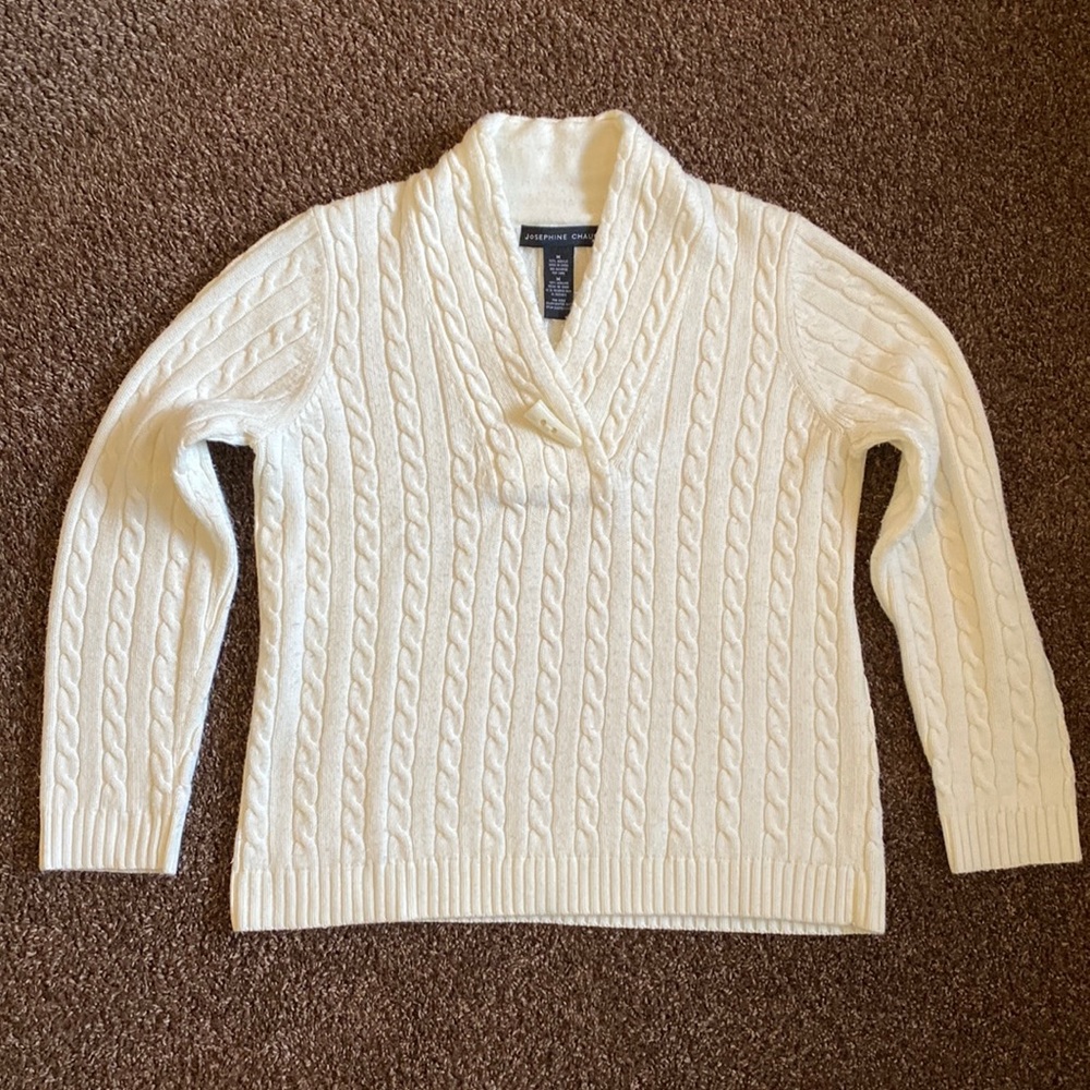 Josephine Chaus V-neck sweater comfy winter white size medium